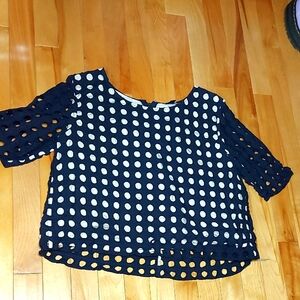 Ann Taylor Navy and White Polka Dot Blouse